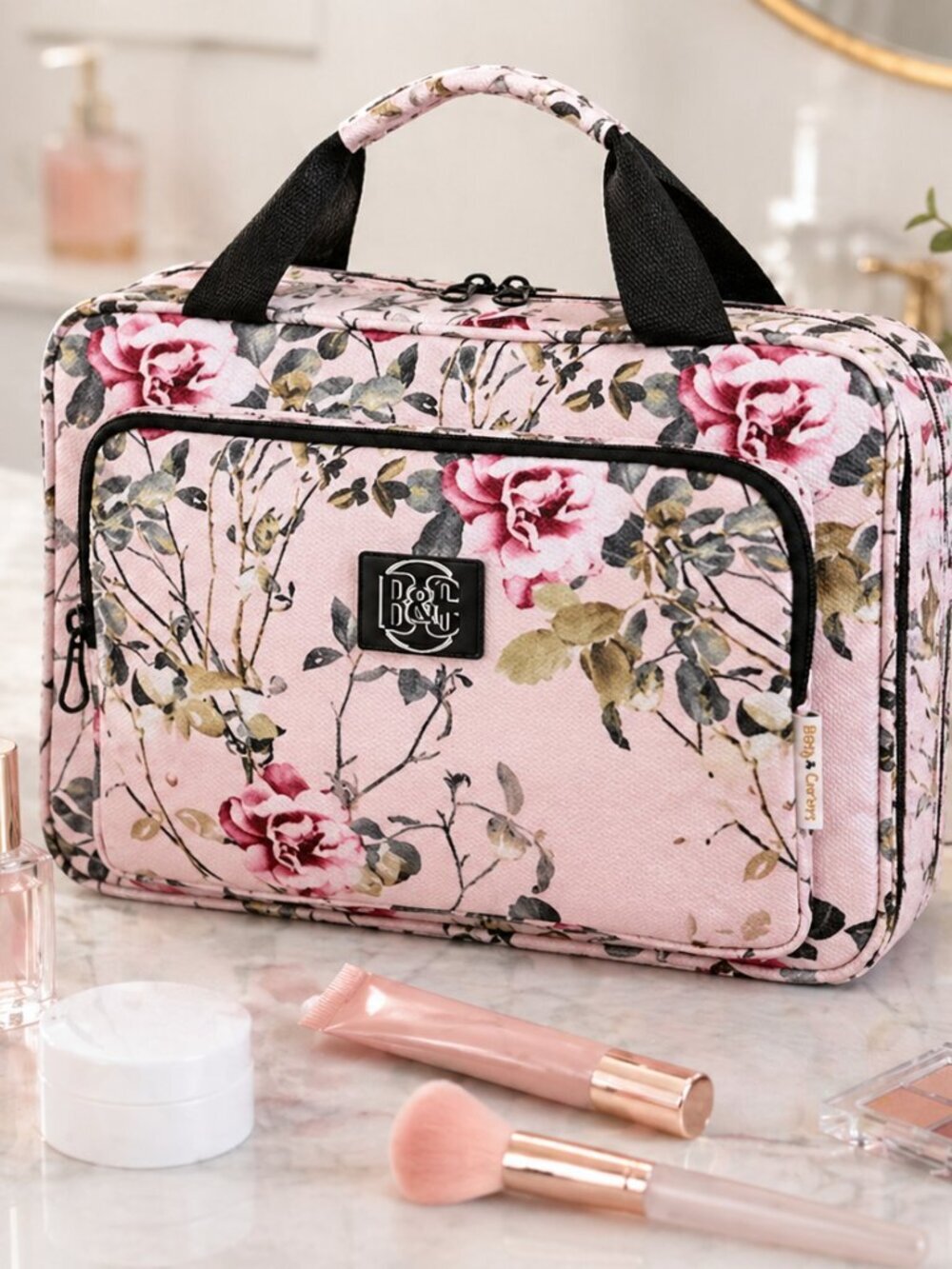 Bang & Carsen Hanging Travel Toiletry Bag Women Large Spring Roses Pink Floral